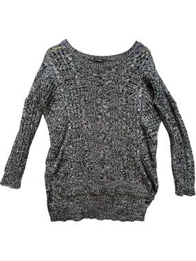 Express Womens Chunky Cable Knit Pullover Sweater Long Sleeve Size S Black White